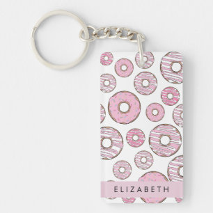 Pattern Of Donuts, Pink Donuts, Icing, Your Name Keychain