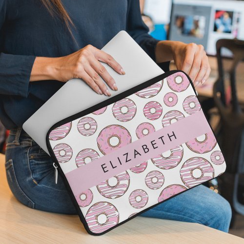 Pattern Of Donuts Pink Donuts Icing Your Name Laptop Sleeve