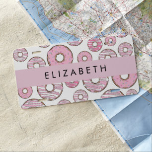 Pattern Of Donuts, Pink Donuts, Icing, Your Name License Plate