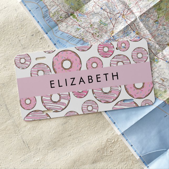 Pattern Of Donuts, Pink Donuts, Icing, Your Name License Plate (In Situ)