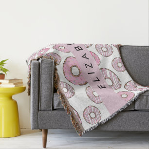 Pattern Of Donuts, Pink Donuts, Icing, Your Name Throw Blanket
