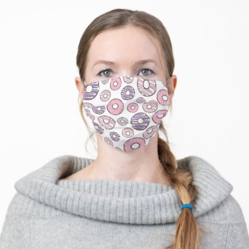 Pattern Of Donuts Pink Donuts Purple Donuts Adult Cloth Face Mask