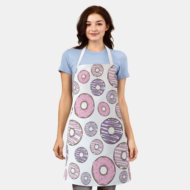 Pattern Of Donuts, Pink Donuts, Purple Donuts Apron (Worn)