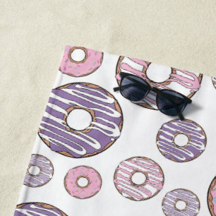 Pattern Of Donuts, Pink Donuts, Purple Donuts Beach Towel