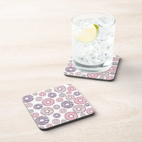 Pattern Of Donuts Pink Donuts Purple Donuts Beverage Coaster