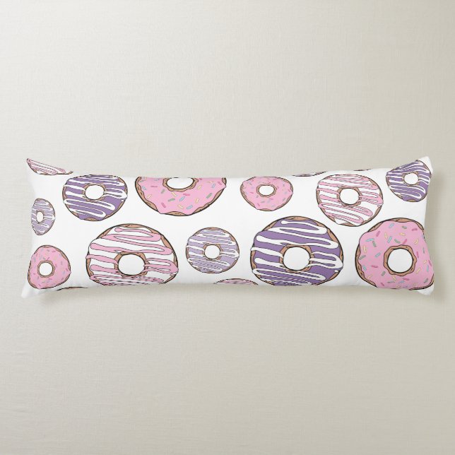 Pattern Of Donuts, Pink Donuts, Purple Donuts Body Pillow (Front)