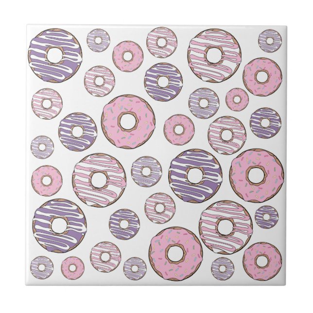 Pattern Of Donuts, Pink Donuts, Purple Donuts Ceramic Tile (Front)