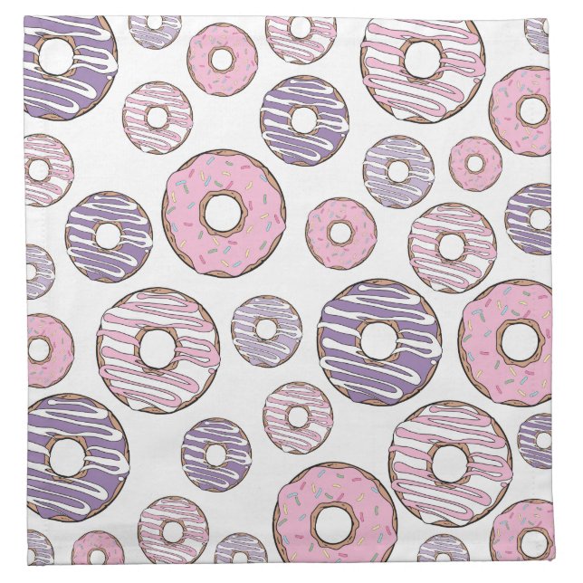 Pattern Of Donuts, Pink Donuts, Purple Donuts Cloth Napkin (Front)
