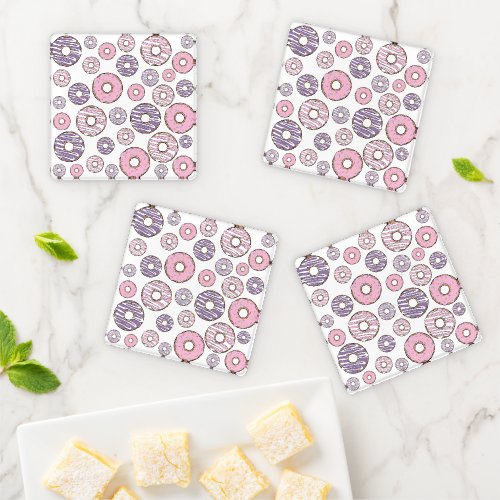 Pattern Of Donuts Pink Donuts Purple Donuts Coaster Set