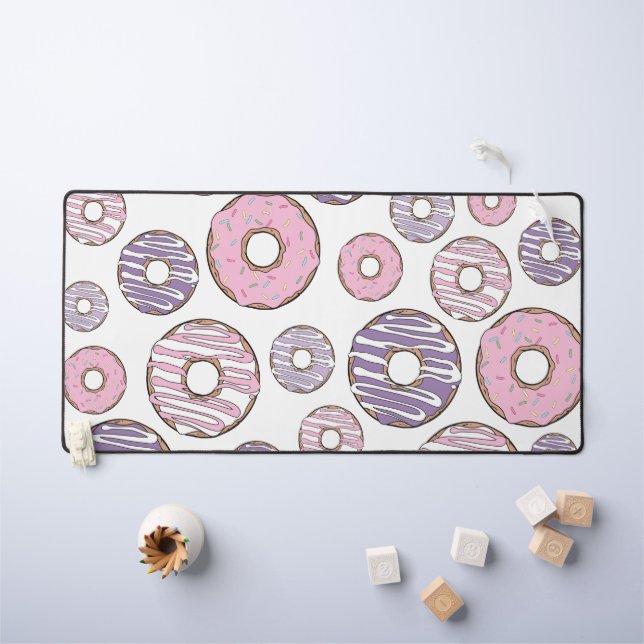 Pattern Of Donuts, Pink Donuts, Purple Donuts Desk Mat (Kids Table)