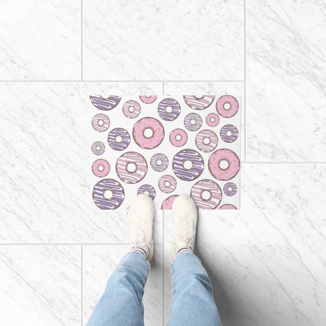 Pattern Of Donuts, Pink Donuts, Purple Donuts Doormat (Indoor)