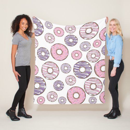 Pattern Of Donuts Pink Donuts Purple Donuts Fleece Blanket