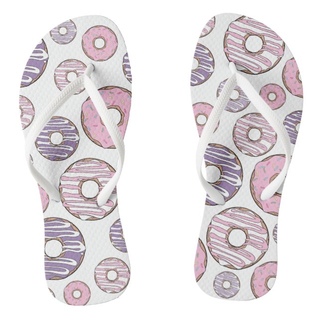 Pattern Of Donuts, Pink Donuts, Purple Donuts Flip Flops (Footbed)