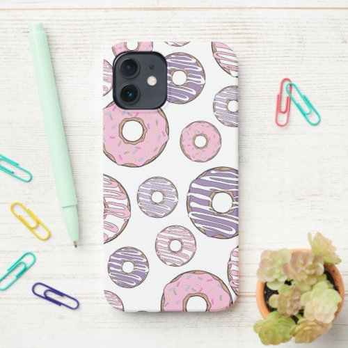 Pattern Of Donuts Pink Donuts Purple Donuts iPhone 12 Case