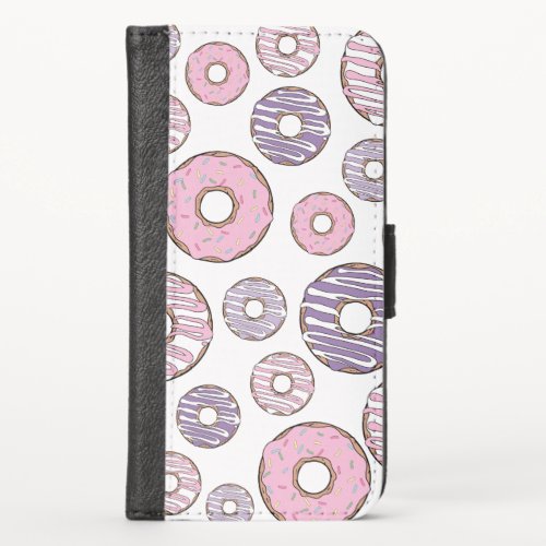 Pattern Of Donuts Pink Donuts Purple Donuts iPhone X Wallet Case