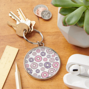 Pattern Of Donuts, Pink Donuts, Purple Donuts Keychain