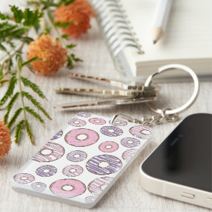 Pattern Of Donuts, Pink Donuts, Purple Donuts Keychain