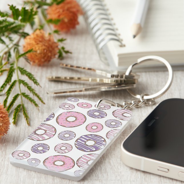 Pattern Of Donuts, Pink Donuts, Purple Donuts Keychain (Front Right)