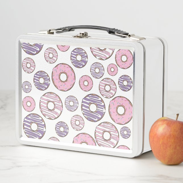Pattern Of Donuts, Pink Donuts, Purple Donuts Metal Lunch Box (In Situ)