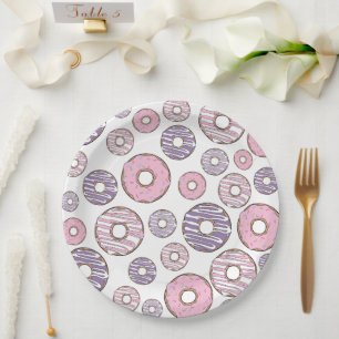 Pattern Of Donuts, Pink Donuts, Purple Donuts Paper Plates
