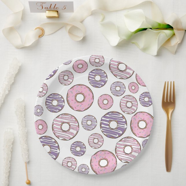 Pattern Of Donuts, Pink Donuts, Purple Donuts Paper Plates (Wedding)