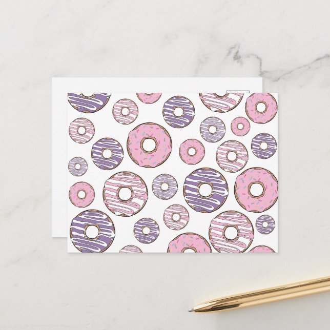 Pattern Of Donuts, Pink Donuts, Purple Donuts Postcard (Front/Back In Situ)