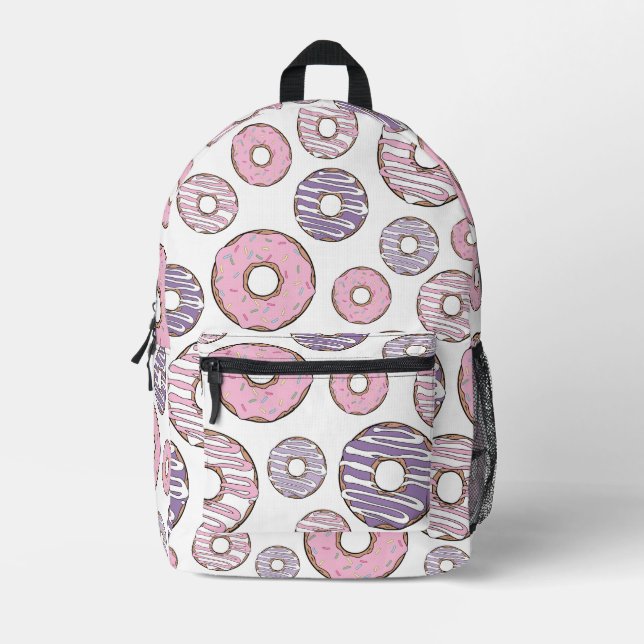Pattern Of Donuts, Pink Donuts, Purple Donuts Printed Backpack (Front)