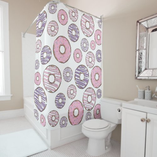 Pattern Of Donuts Pink Donuts Purple Donuts Shower Curtain