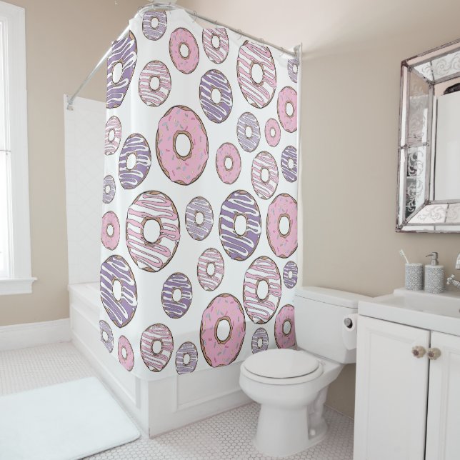 Pattern Of Donuts, Pink Donuts, Purple Donuts Shower Curtain (In Situ)