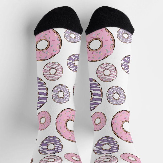 Pattern Of Donuts, Pink Donuts, Purple Donuts Socks (Top)