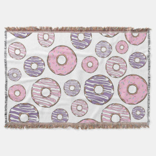 Pattern Of Donuts, Pink Donuts, Purple Donuts Throw Blanket