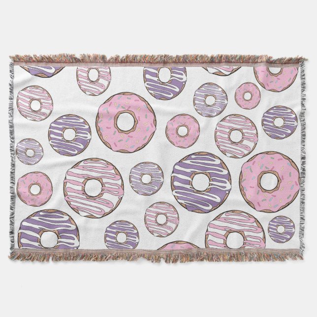 Pattern Of Donuts, Pink Donuts, Purple Donuts Throw Blanket (Front)