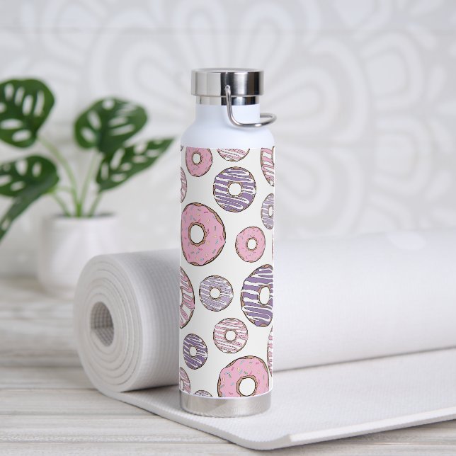 Pattern Of Donuts, Pink Donuts, Purple Donuts Water Bottle (Yoga)