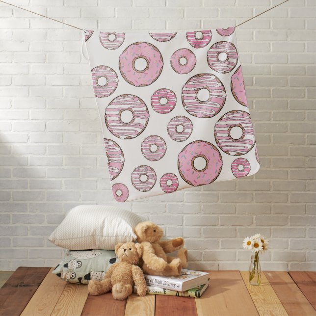 Pattern Of Donuts, Pink Donuts, Sprinkles Baby Blanket (In Situ)