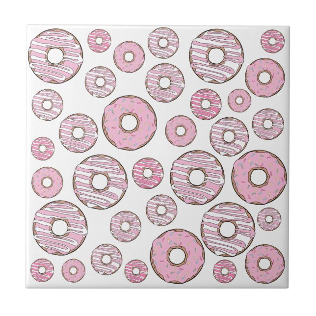 Pattern Of Donuts, Pink Donuts, Sprinkles Ceramic Tile (Front)