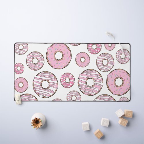 Pattern Of Donuts Pink Donuts Sprinkles Desk Mat