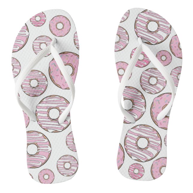 Pattern Of Donuts, Pink Donuts, Sprinkles Flip Flops (Footbed)