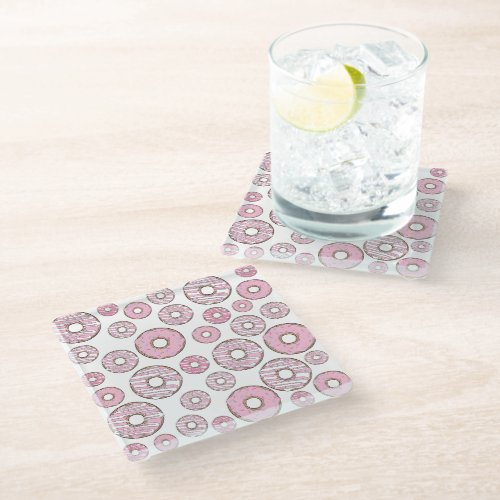 Pattern Of Donuts Pink Donuts Sprinkles Glass Coaster