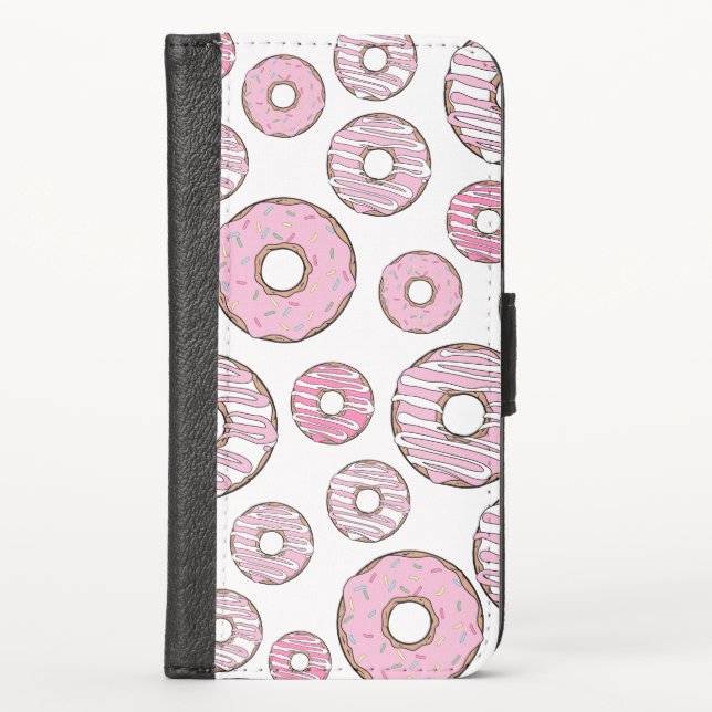 Pattern Of Donuts, Pink Donuts, Sprinkles iPhone Wallet Case (Front)