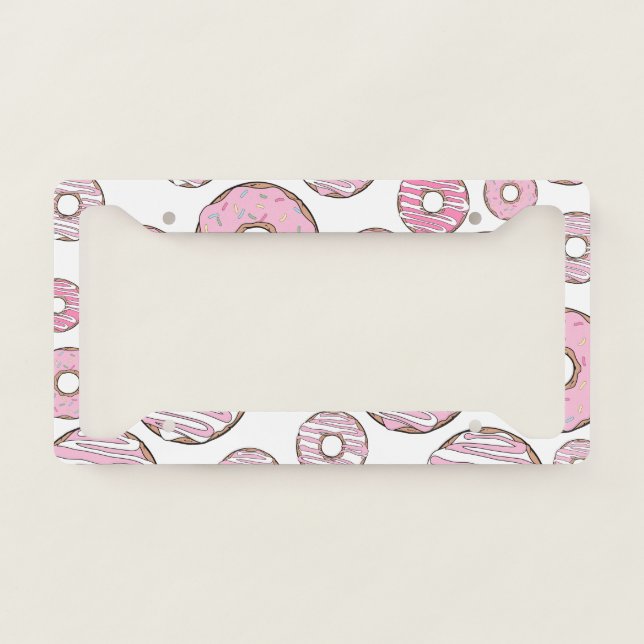 Pattern Of Donuts, Pink Donuts, Sprinkles License Plate Frame (Front)