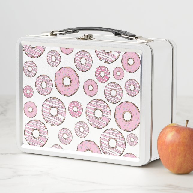 Pattern Of Donuts, Pink Donuts, Sprinkles Metal Lunch Box (In Situ)