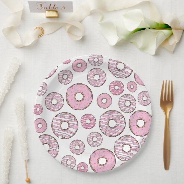 Pattern Of Donuts, Pink Donuts, Sprinkles Paper Plates (Wedding)