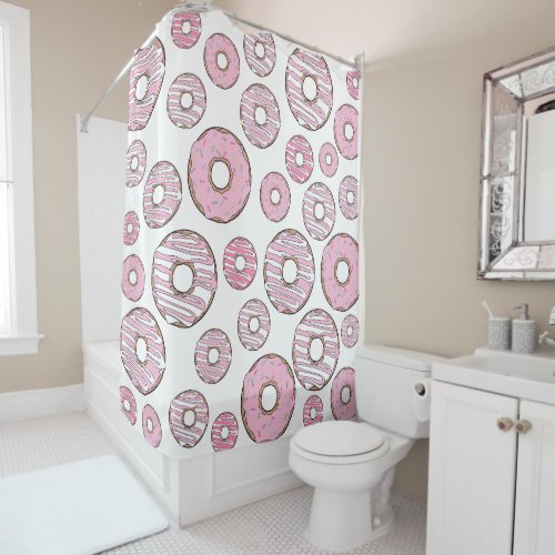 Pattern Of Donuts Pink Donuts Sprinkles Shower Curtain