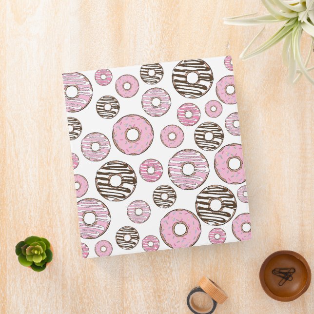 Pattern Of Donuts, Pink Donuts, White Donuts 3 Ring Binder (In Situ)