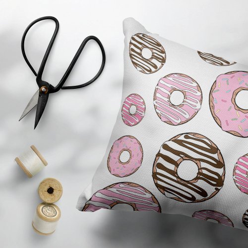 Pattern Of Donuts Pink Donuts White Donuts Accent Pillow