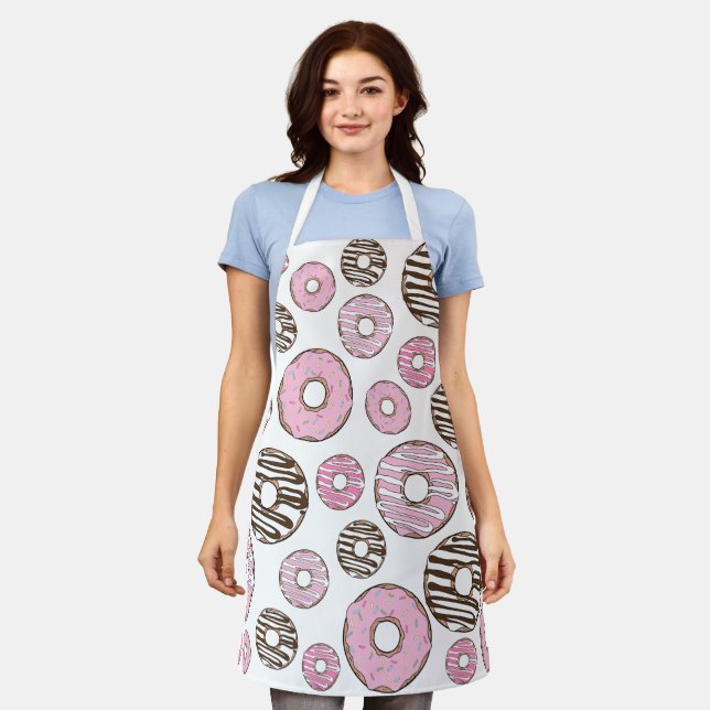 Pattern Of Donuts, Pink Donuts, White Donuts Apron (Worn)