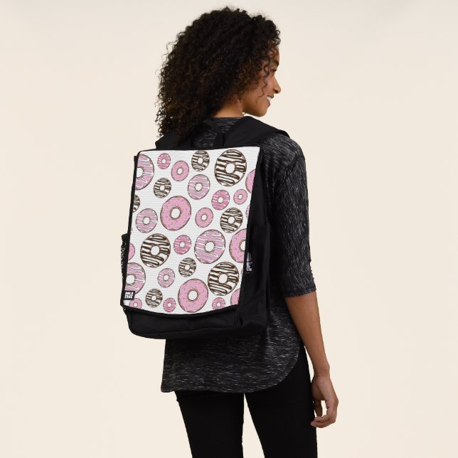 Pattern Of Donuts, Pink Donuts, White Donuts Backpack (Worn)