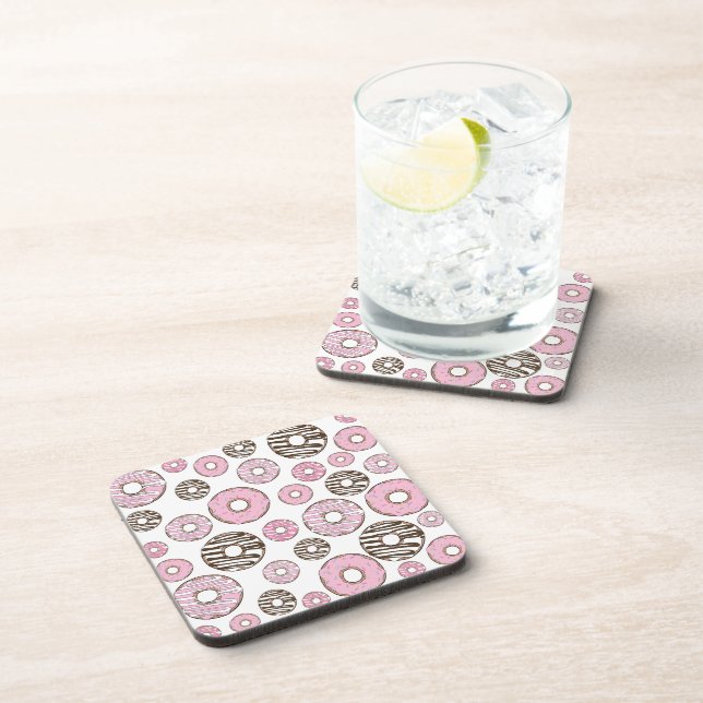 Pattern Of Donuts, Pink Donuts, White Donuts Beverage Coaster (Right Side)