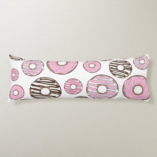 Pattern Of Donuts, Pink Donuts, White Donuts Body Pillow (Front)