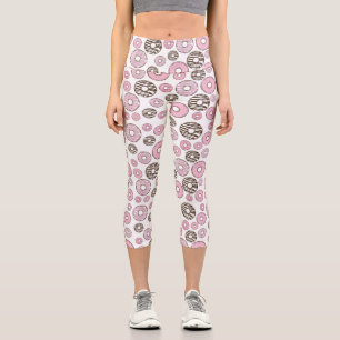 Pattern Of Donuts, Pink Donuts, White Donuts Capri Leggings